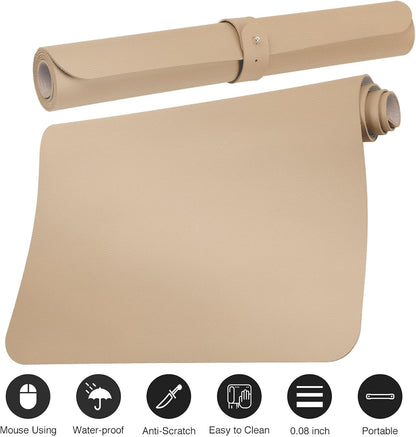 Leather Desk Pad Protector,Non-Slip Mouse Pad,Laptop Desk Pad,Office Mouse Mat,Waterproof Leather Desk Blotter,Desk Writing Pad for Office and Home (M-Beige,30"X14")