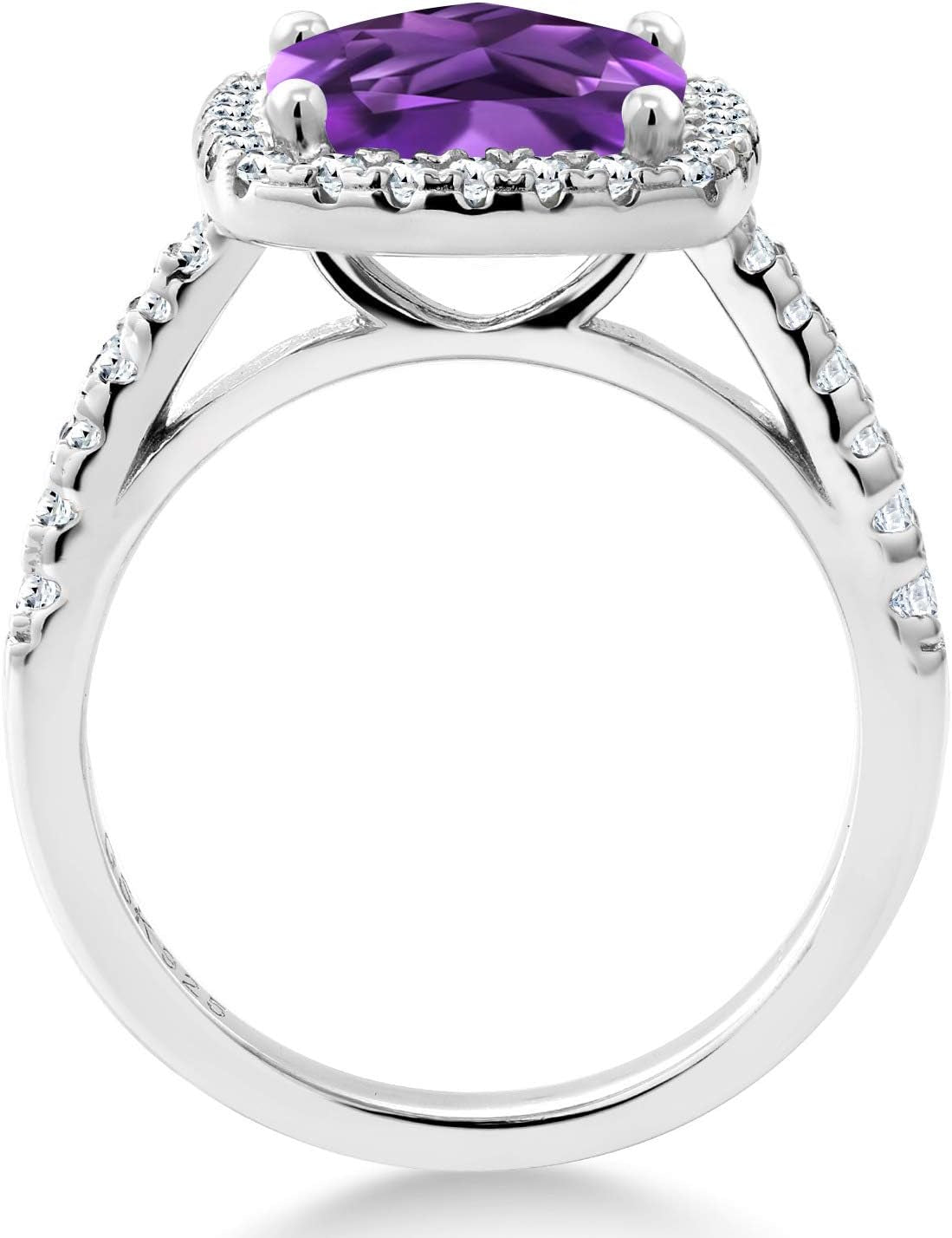 2-3 Cttw Gemstone Birthstone and White Moissanite Halo Solitaire Engagement Ring for Women | 925 Sterling Silver | Cushion Cut 8MM | Wedding Anniversary Promise | Size 5-9